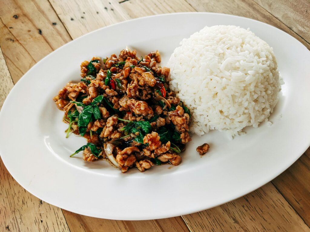 Fried Thai basil with minced pork and rice